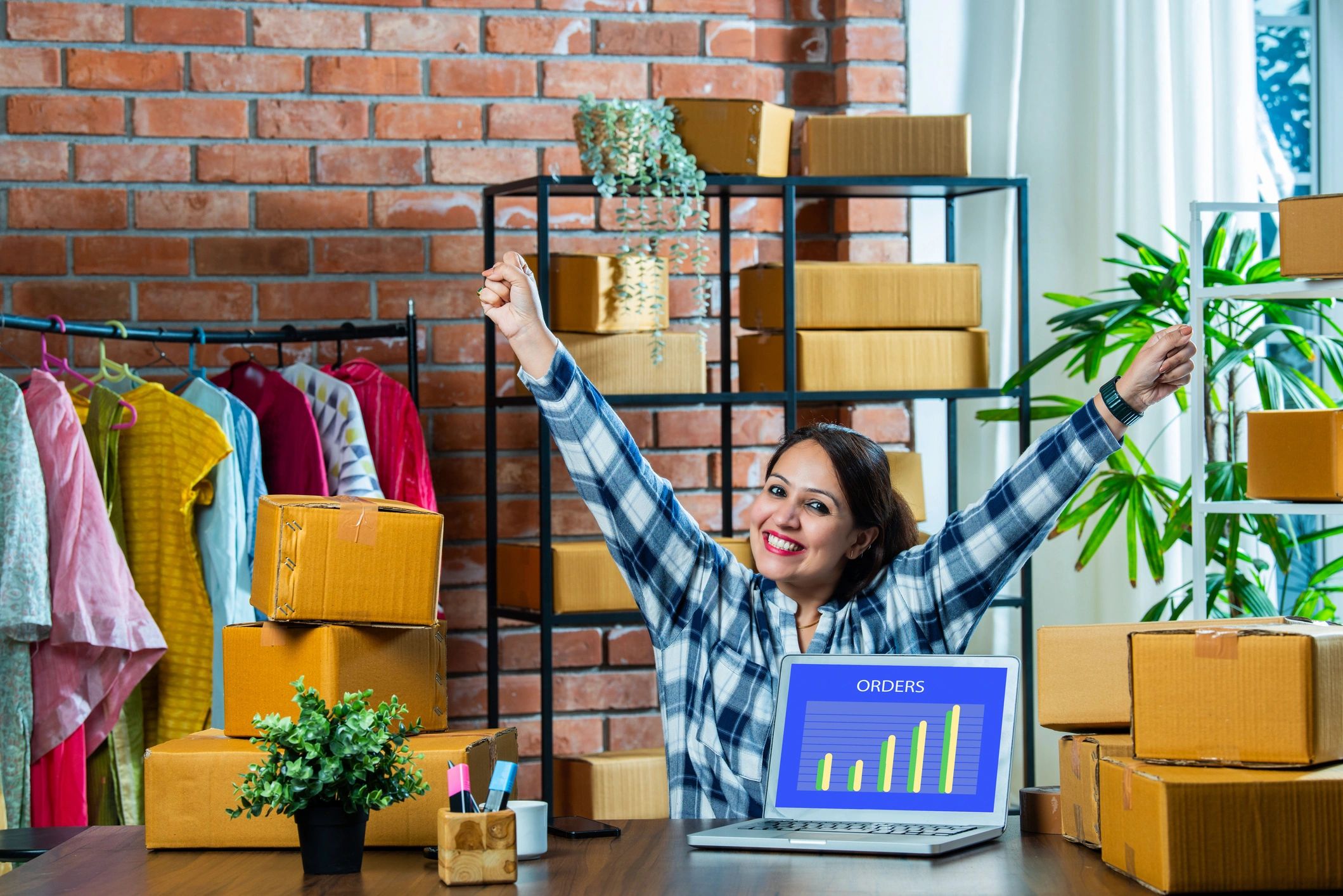 happy small business owner entrepreneur digital office
