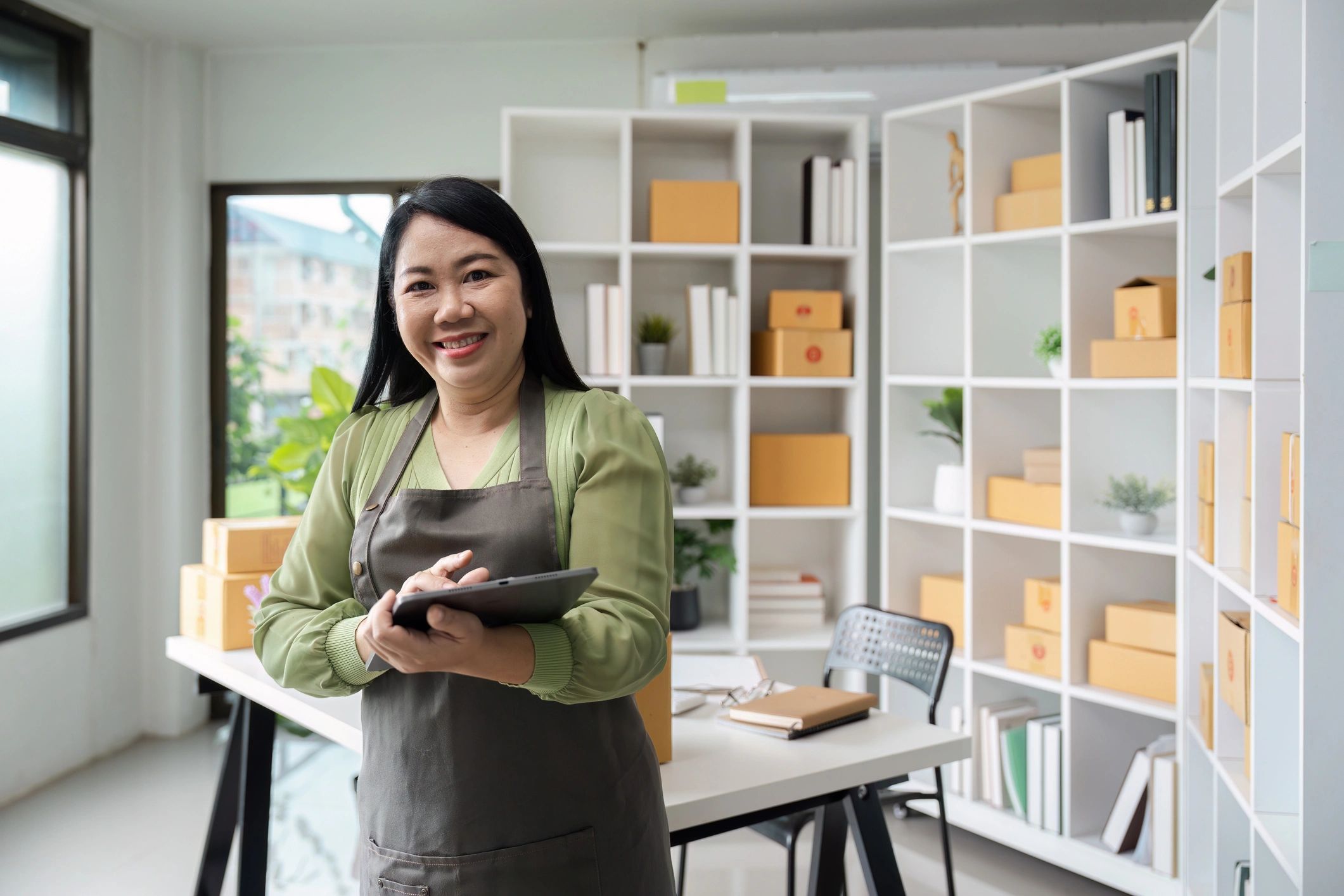 happy small business owner entrepreneur digital office